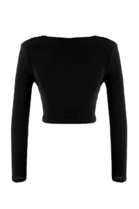 TRENDYOLMİLLA Black Hair Clip Detailed V-neck LONG Knitting Sandy Party Blouse - Image 6