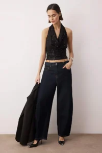 TRENDYOLMİLLA Black Off-Shoulder Neck Fringed Sequin Party Blouse - Image 2