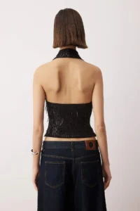 TRENDYOLMİLLA Black Off-Shoulder Neck Fringed Sequin Party Blouse - Image 4