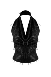 TRENDYOLMİLLA Black Off-Shoulder Neck Fringed Sequin Party Blouse - Image 5