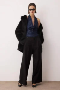 TRENDYOLMİLLA Navy Blue Off-Shoulder Neck Fringed Sequin Party Blouse - Image 2