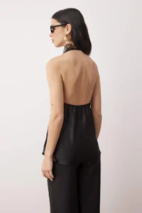 TRENDYOLMİLLA Black V-neck Lace Detailed Satin Party Blouse - Image 4
