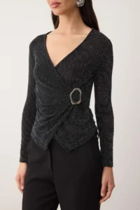 TRENDYOLMİLLA Silver Simli Knitting Silver with accessories Blouse - Image 3