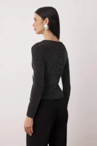 TRENDYOLMİLLA Silver Simli Knitting Silver with accessories Blouse - Image 4