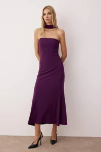 TRENDYOLMİLLA Plum Knitting Neck Detailed Maxi Unlined Dress - Image 2