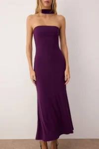 TRENDYOLMİLLA Plum Knitting Neck Detailed Maxi Unlined Dress - Image 4