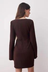 TRENDYOLMİLLA Brown Accessory Detailed Weaving Mini Chic Dress - Image 4