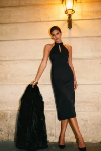 TRENDYOLMİLLA Black Satin Midi Chic Evening Gown Gece Graduation Dress