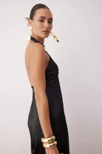 TRENDYOLMİLLA Black Satin Midi Chic Evening Gown Gece Graduation Dress - Image 4