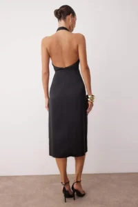 TRENDYOLMİLLA Black Satin Midi Chic Evening Gown Gece Graduation Dress - Image 6