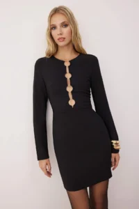 TRENDYOLMİLLA Black Accessory Detailed Weaving Mini Unlined her dress