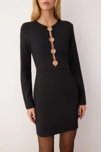 TRENDYOLMİLLA Black Accessory Detailed Weaving Mini Unlined her dress - Image 3