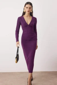 TRENDYOLMİLLA Plum Fitted Maxi Lined Dress