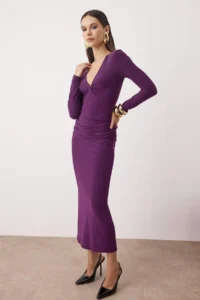 TRENDYOLMİLLA Plum Fitted Maxi Lined Dress - Image 2