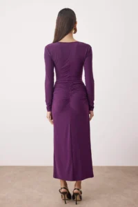TRENDYOLMİLLA Plum Fitted Maxi Lined Dress - Image 4