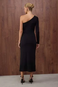 TRENDYOLMİLLA Special Collection Black Accessory Detailed Knitting One Shoulder her dress - Image 4