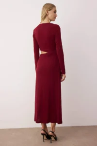 TRENDYOLMİLLA Burgundy Accessory and Waist Cut-Out Detailed Knitting her dress - Image 5