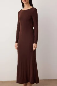 TRENDYOLMİLLA Brown Back Detailed Knitting Maxi Unlined Dress - Image 3