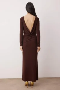 TRENDYOLMİLLA Brown Back Detailed Knitting Maxi Unlined Dress - Image 4