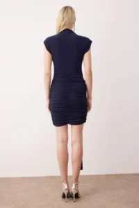 TRENDYOLMİLLA Navy Blue Special Accessory Detailed Knitting Mini Unlined Dress - Image 4