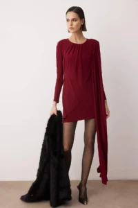 TRENDYOLMİLLA Koyu Burgundy Plain Knitting Short / Mini Dress