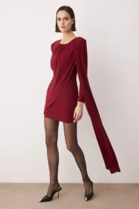TRENDYOLMİLLA Koyu Burgundy Plain Knitting Short / Mini Dress - Image 2