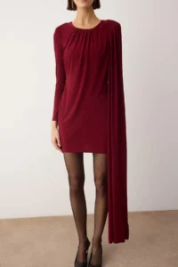 TRENDYOLMİLLA Koyu Burgundy Plain Knitting Short / Mini Dress - Image 3