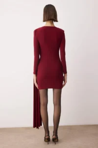TRENDYOLMİLLA Koyu Burgundy Plain Knitting Short / Mini Dress - Image 4