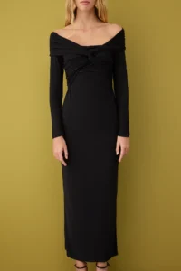 TRENDYOLMİLLA Black Collar Detailed Knitting Midi Unlined her dress - Image 3