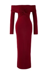 TRENDYOLMİLLA Burgundy Collar Detailed Knitting Midi Unlined Chic/Evening Dress - Image 5