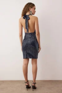 TRENDYOLMİLLA Navy Blue Fitted Knitting Sequin Mini Chic her dress - Image 4