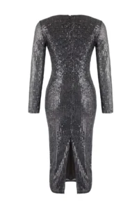 TRENDYOLMİLLA Anthracite Cut Out Detailed Knitting Sequin Midi Lined Elegant/Evening Dress - Image 6