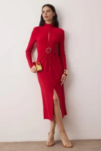 TRENDYOLMİLLA Rejection Cut Out Accessory Detailed Knitting Midi Unlined Chic/Evening Dress