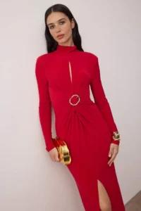 TRENDYOLMİLLA Rejection Cut Out Accessory Detailed Knitting Midi Unlined Chic/Evening Dress - Image 3