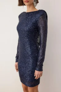 TRENDYOLMİLLA Navy Blue Low-cut back Fitted Plain Sequin Short / Mini Lined her dress - Image 4