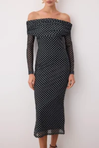 TRENDYOLMİLLA Black-White Polka Dot Lined Tulle Dress - Image 3