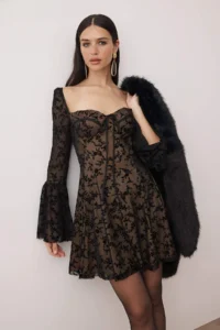 TRENDYOLMİLLA Black Heart Yaka Lace Short / Mini Elegant/Evening Dress