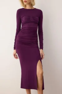 TRENDYOLMİLLA Plum Knitting Maxi Chest Detailed Dress - Image 3
