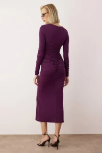 TRENDYOLMİLLA Plum Knitting Maxi Chest Detailed Dress - Image 4