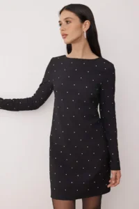 TRENDYOLMİLLA Black Stone Printed Weaving Mini Unlined her dress