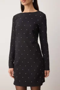 TRENDYOLMİLLA Black Stone Printed Weaving Mini Unlined her dress - Image 2