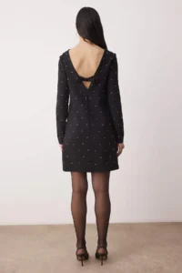 TRENDYOLMİLLA Black Stone Printed Weaving Mini Unlined her dress - Image 3
