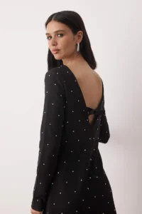 TRENDYOLMİLLA Black Stone Printed Weaving Mini Unlined her dress - Image 4