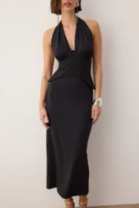 TRENDYOLMİLLA Black Plain Boyundan Binding Detailed Maxi Dress - Image 4