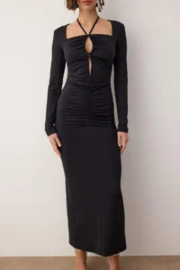 TRENDYOLMİLLA Black Body-Fitting Neck Binding Detailed Maxi Evening Gown Night New year her dress /Black - Image 3