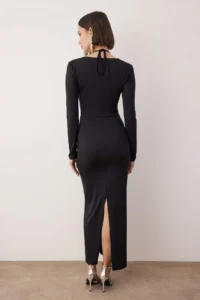 TRENDYOLMİLLA Black Body-Fitting Neck Binding Detailed Maxi Evening Gown Night New year her dress /Black - Image 4