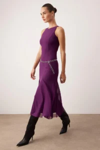 TRENDYOLMİLLA Plum Skirt with flywheel Tulle Maxi Party Dress - Image 2