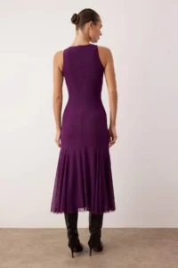 TRENDYOLMİLLA Plum Skirt with flywheel Tulle Maxi Party Dress - Image 4