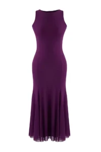 TRENDYOLMİLLA Plum Skirt with flywheel Tulle Maxi Party Dress - Image 5