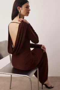 TRENDYOLMİLLA Brown Knitting Back Detailed Maxi Lined Dress
